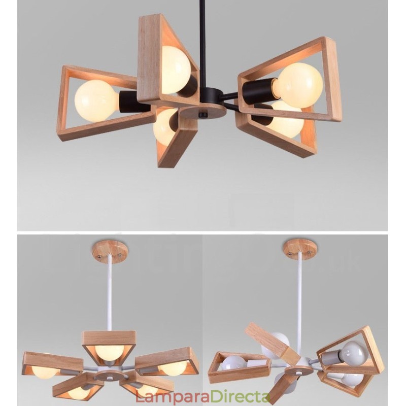 Lámpara de araña de madera de un solo nivel con 5 luces, estilo moderno y contemporáneo
