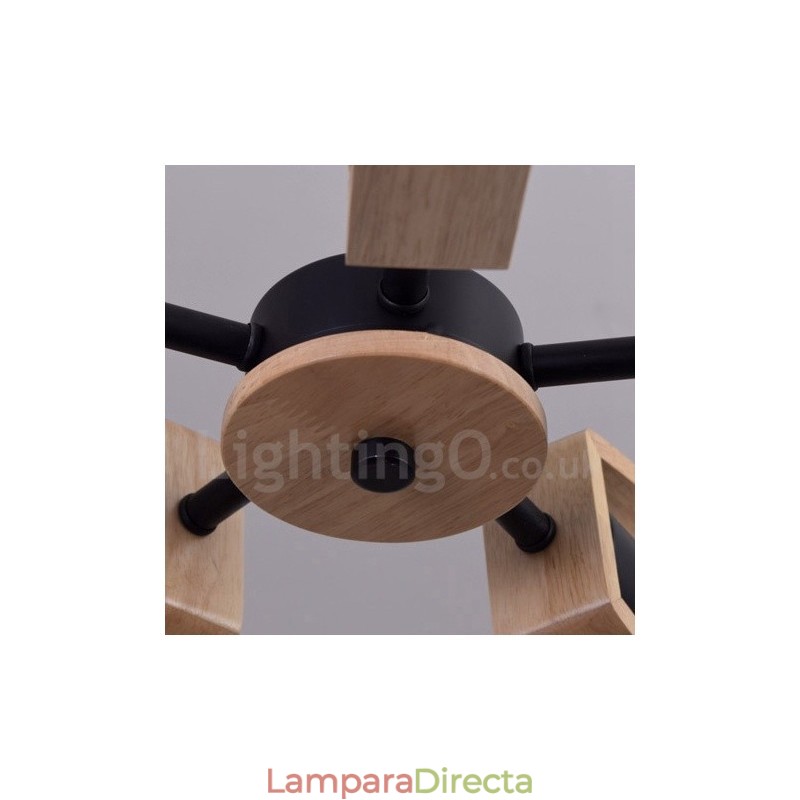Lámpara de araña de madera de un solo nivel con 5 luces, estilo moderno y contemporáneo