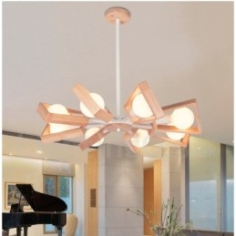 Lámpara de araña de madera de un solo nivel con 8 luces, estilo moderno y contemporáneo