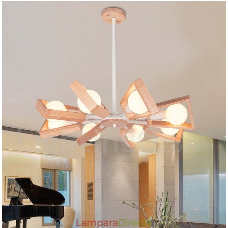 Lámpara de araña de madera de un solo nivel con 8 luces, estilo moderno y contemporáneo