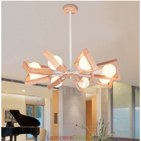 Lámpara de araña de madera de un solo nivel con 8 luces, estilo moderno y contemporáneo Lámpara de araña de madera de un solo nivel con 8 luces, estilo moderno y contemporáneo