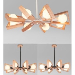 Lámpara de araña de madera de un solo nivel con 8 luces, estilo moderno y contemporáneo