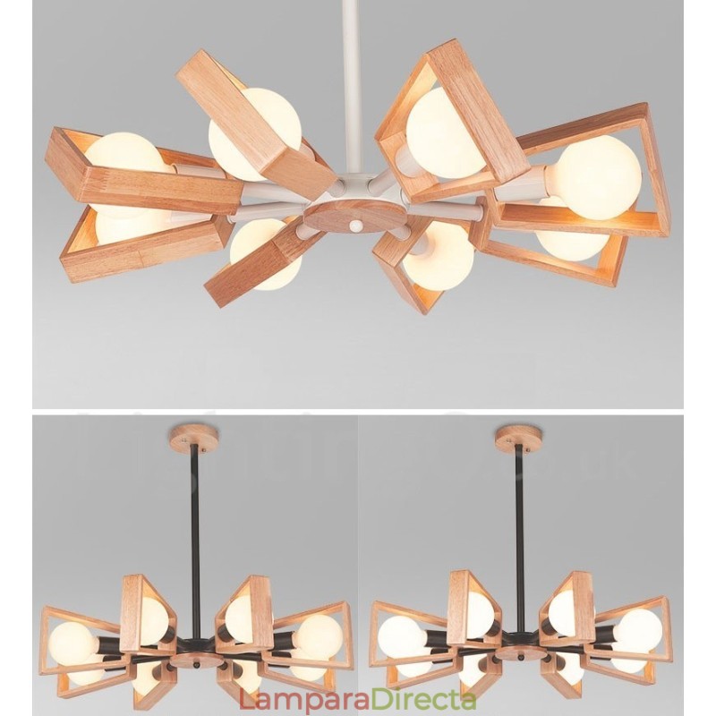 Lámpara de araña de madera de un solo nivel con 8 luces, estilo moderno y contemporáneo