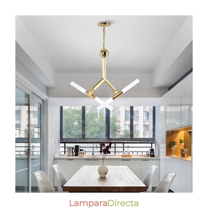 Lámpara de araña moderna contemporánea de 2 niveles y 4 luces dorada
