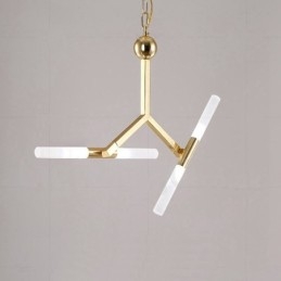 Lámpara de araña moderna contemporánea de 2 niveles y 4 luces dorada