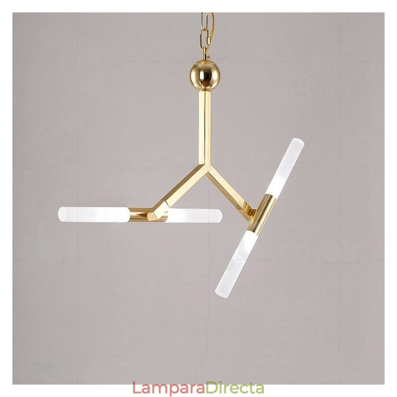Lámpara de araña moderna contemporánea de 2 niveles y 4 luces dorada