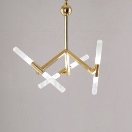 Lámpara de araña moderna contemporánea de 2 niveles y 6 luces dorada