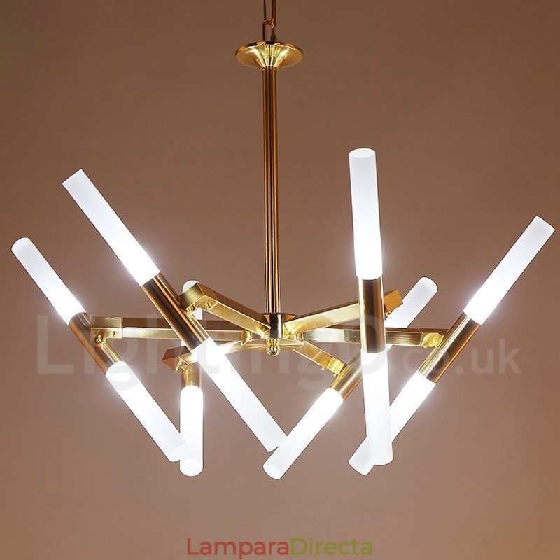 Lámpara de araña moderna contemporánea de 2 niveles y 12 luces doradas