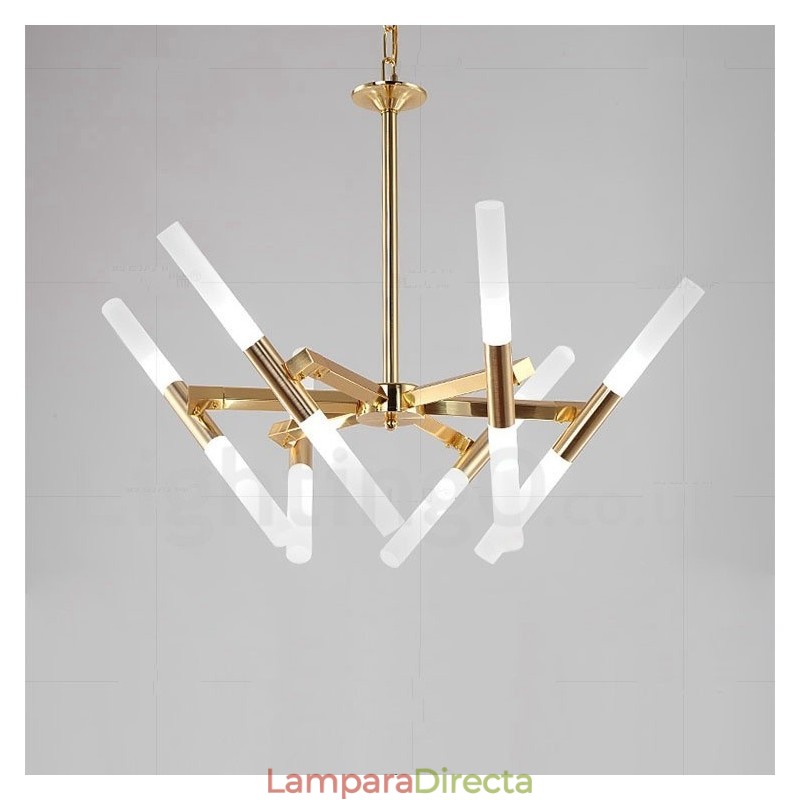 Lámpara de araña moderna contemporánea de 2 niveles y 12 luces doradas