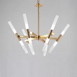 Lámpara de araña moderna contemporánea de 2 niveles y 12 luces doradas
