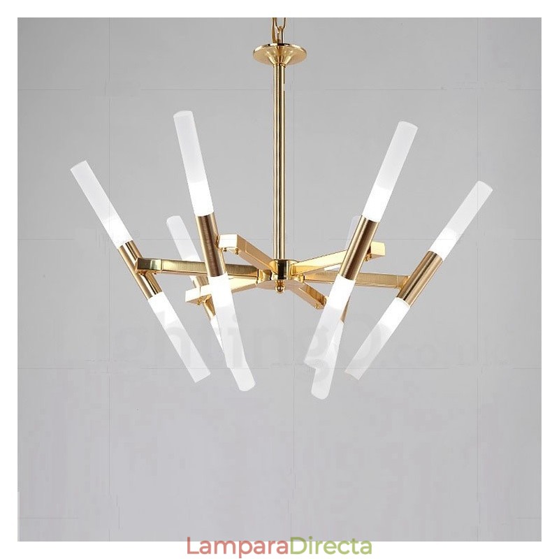 Lámpara de araña moderna contemporánea de 2 niveles y 12 luces doradas