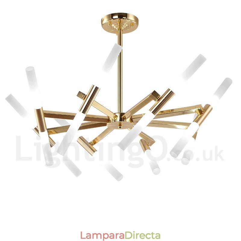 Lámpara de araña moderna contemporánea de 2 niveles y 16 luces doradas