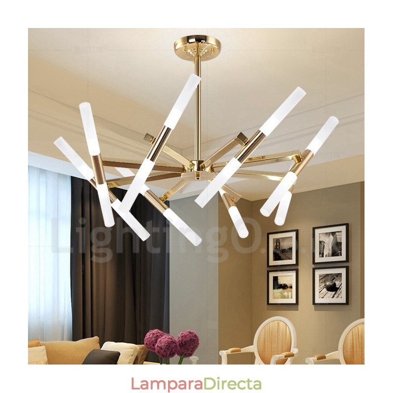 Lámpara de araña moderna contemporánea de 2 niveles y 16 luces doradas