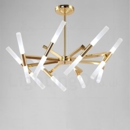 Lámpara de araña moderna contemporánea de 2 niveles y 16 luces doradas