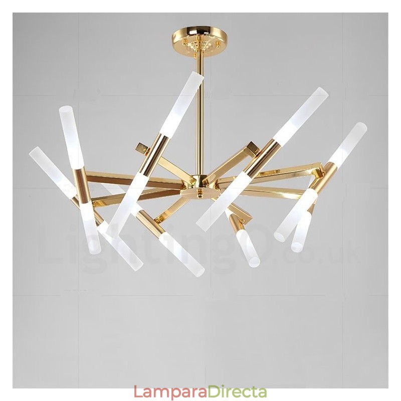 Lámpara de araña moderna contemporánea de 2 niveles y 16 luces doradas