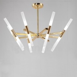 Lámpara de araña moderna contemporánea de 2 niveles y 16 luces doradas