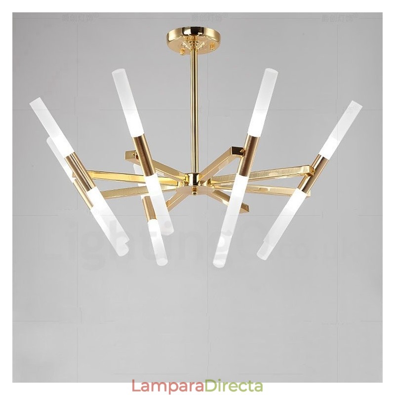 Lámpara de araña moderna contemporánea de 2 niveles y 16 luces doradas