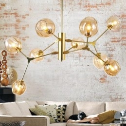 Lámpara de araña con pantalla de cristal de estilo moderno y contemporáneo.
