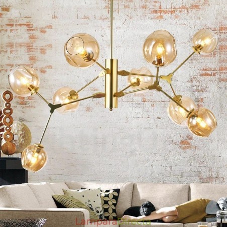 Lámpara de araña con pantalla de cristal de estilo moderno y contemporáneo. Lámpara de araña con pantalla de cristal de estilo moderno y contemporáneo.