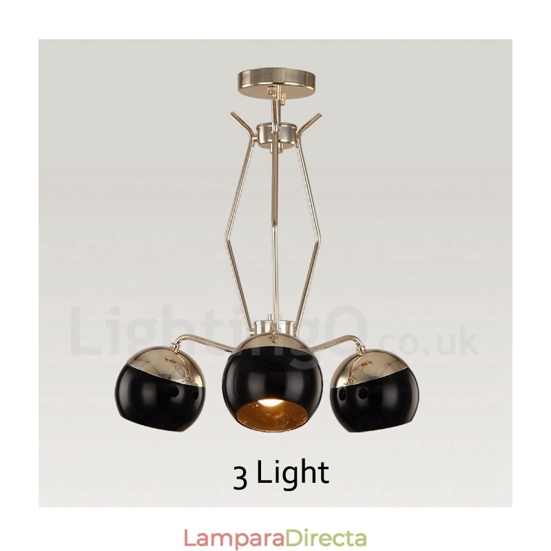 Lámpara de araña moderna contemporánea de metal de un solo nivel de 3 luces con pantalla de vidrio