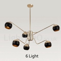 Lámpara de araña moderna contemporánea de metal de 6 luces y 2 niveles con pantalla de vidrio