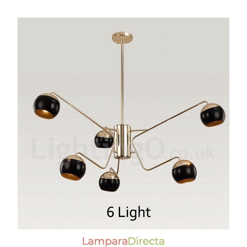 Lámpara de araña moderna contemporánea de metal de 6 luces y 2 niveles con pantalla de vidrio