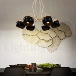 Lámpara de araña moderna contemporánea de metal de un solo nivel con 6 luces y pantalla de vidrio