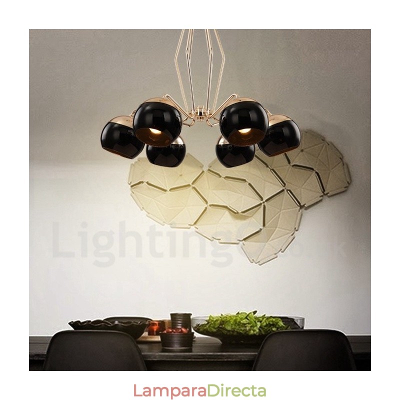 Lámpara de araña moderna contemporánea de metal de un solo nivel con 6 luces y pantalla de vidrio