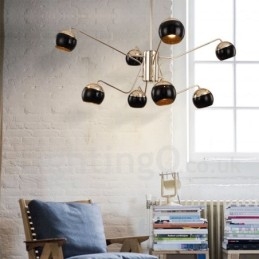 Lámpara de araña moderna contemporánea de metal de 8 luces y 2 niveles con pantalla de vidrio