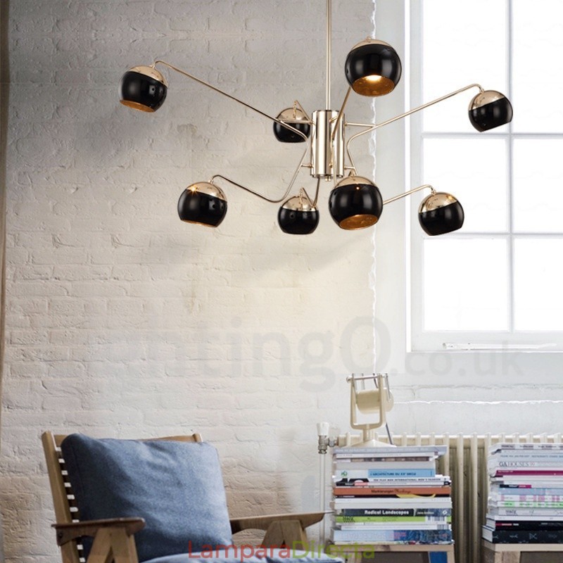Lámpara de araña moderna contemporánea de metal de 8 luces y 2 niveles con pantalla de vidrio