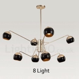 Lámpara de araña moderna contemporánea de metal de 8 luces y 2 niveles con pantalla de vidrio