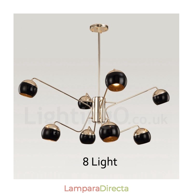 Lámpara de araña moderna contemporánea de metal de 8 luces y 2 niveles con pantalla de vidrio