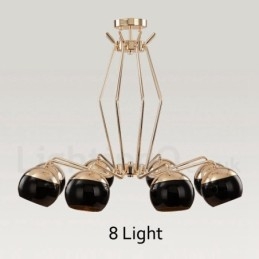 Lámpara de araña moderna contemporánea de metal de un solo nivel de 8 luces con pantalla de vidrio