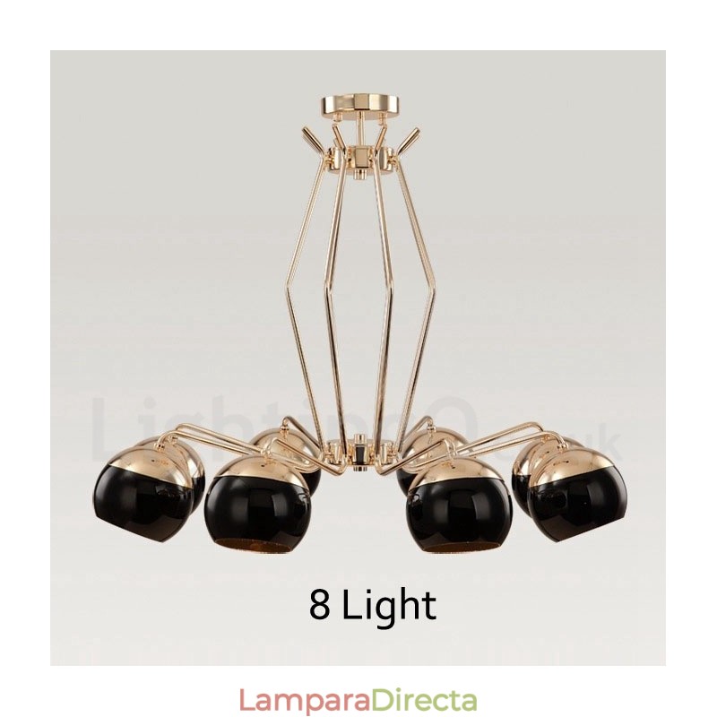 Lámpara de araña moderna contemporánea de metal de un solo nivel de 8 luces con pantalla de vidrio