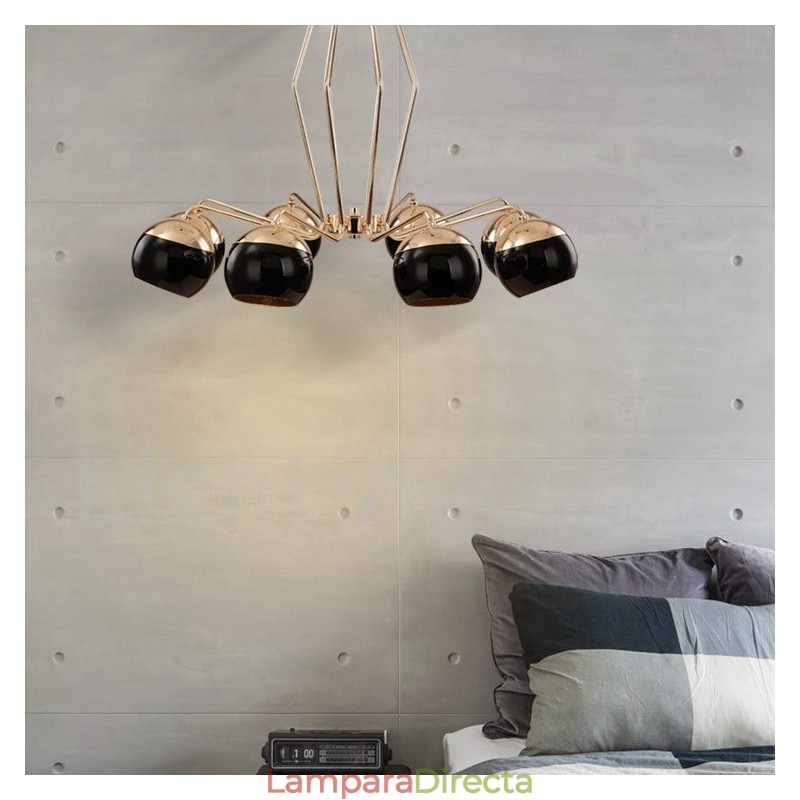 Lámpara de araña moderna contemporánea de metal de un solo nivel de 8 luces con pantalla de vidrio