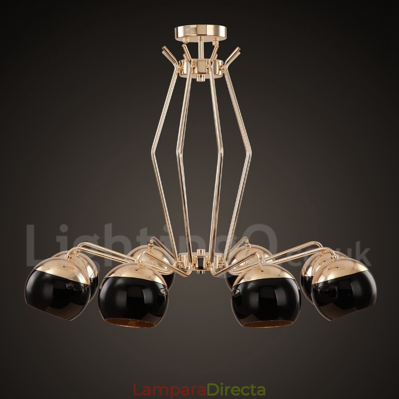 Lámpara de araña moderna contemporánea de metal de un solo nivel de 8 luces con pantalla de vidrio