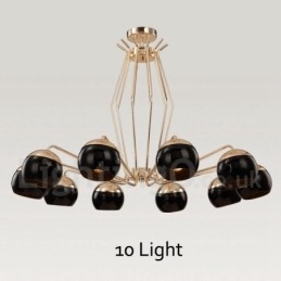 Lámpara de araña moderna contemporánea de metal de un solo nivel de 10 luces con pantalla de vidrio