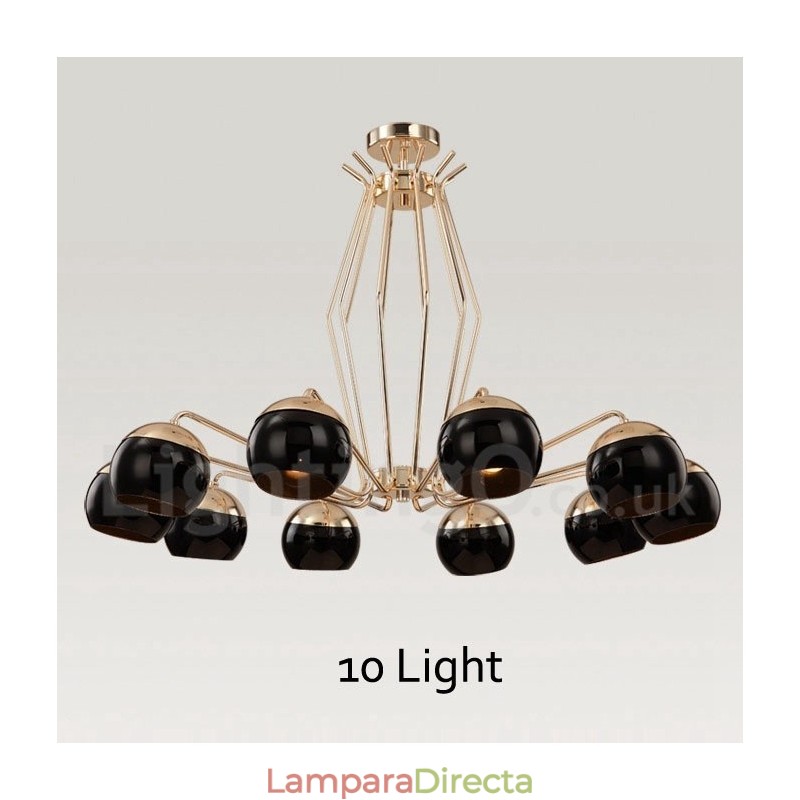 Lámpara de araña moderna contemporánea de metal de un solo nivel de 10 luces con pantalla de vidrio