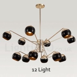 Lámpara de araña moderna contemporánea de metal de 12 luces y 2 niveles con pantalla de vidrio