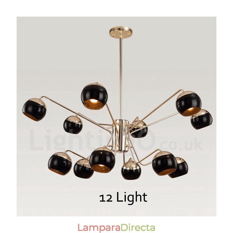 Lámpara de araña moderna contemporánea de metal de 12 luces y 2 niveles con pantalla de vidrio