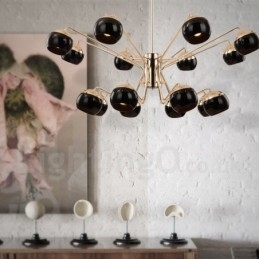 Lámpara de araña moderna contemporánea de metal de 16 luces y 2 niveles con pantalla de vidrio