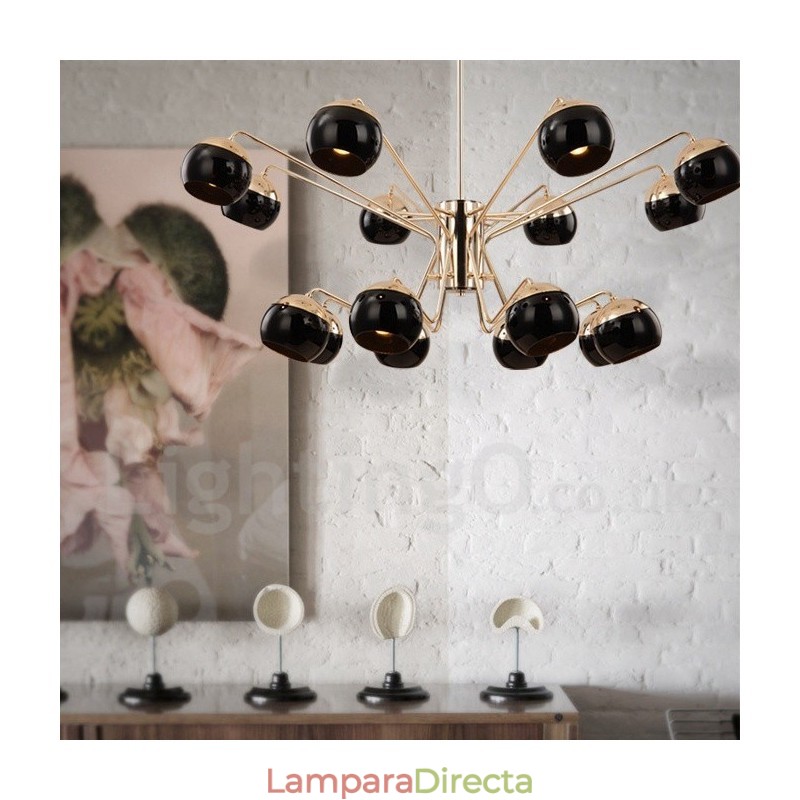 Lámpara de araña moderna contemporánea de metal de 16 luces y 2 niveles con pantalla de vidrio