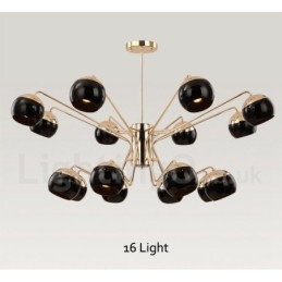 Lámpara de araña moderna contemporánea de metal de 16 luces y 2 niveles con pantalla de vidrio