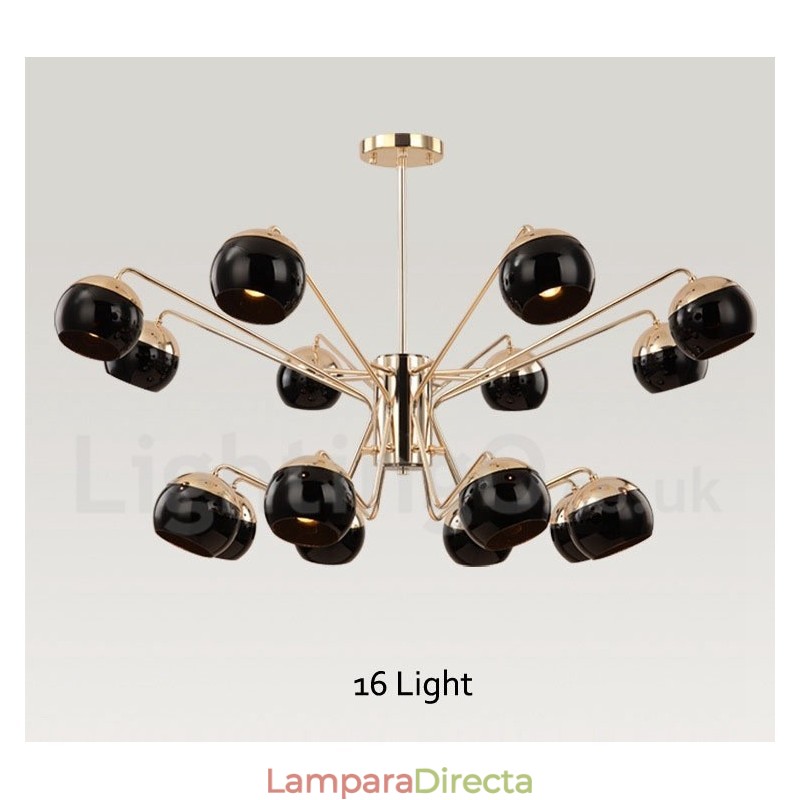 Lámpara de araña moderna contemporánea de metal de 16 luces y 2 niveles con pantalla de vidrio