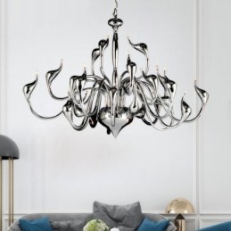 Lámpara de araña moderna de 24 luces con forma de cisne, bombilla G4 cromada incluida.