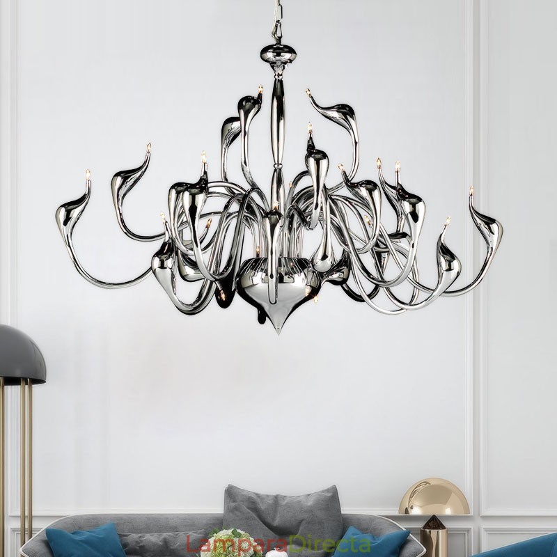 Lámpara de araña moderna de 24 luces con forma de cisne, bombilla G4 cromada incluida.