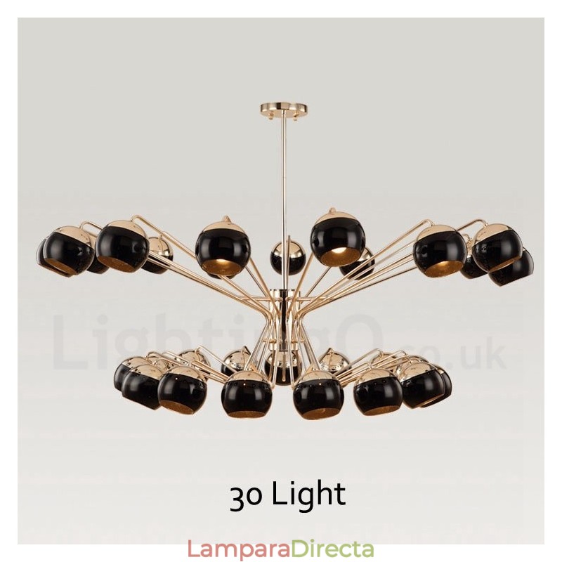 Lámpara de araña moderna contemporánea de metal de 30 luces y 2 niveles con pantalla de vidrio