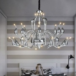 Lámpara de araña moderna de 24 luces con forma de cisne, bombilla G4 cromada incluida.