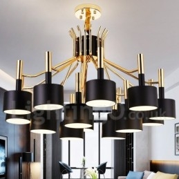Lámpara de araña de estilo contemporáneo moderno de 15 luces y 2 niveles