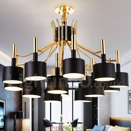 Lámpara de araña de estilo contemporáneo moderno de 15 luces y 2 niveles Lámpara de araña de estilo contemporáneo moderno de 15 luces y 2 niveles
